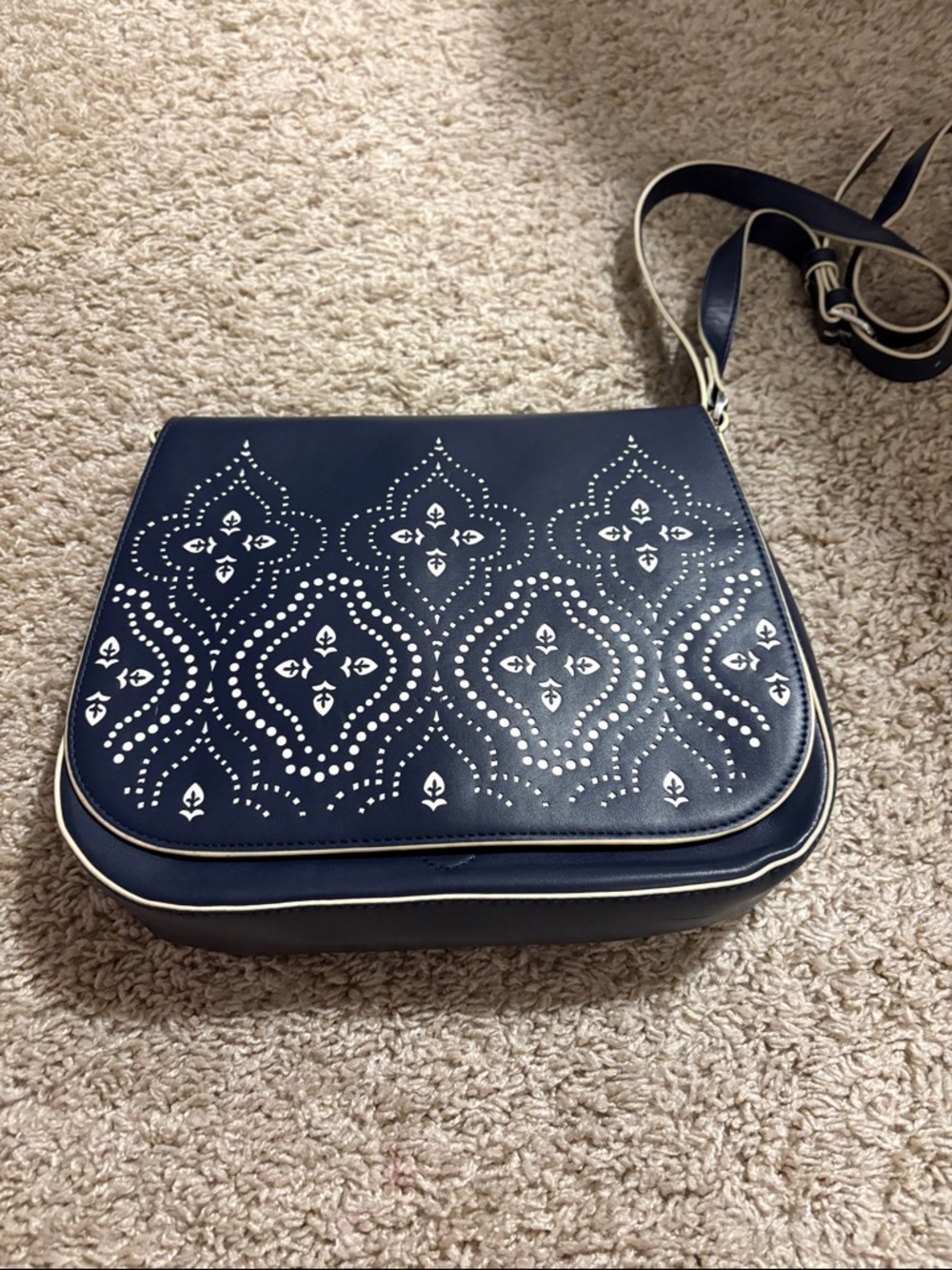 Navy Floral Laser-Cut Crossbody Bag